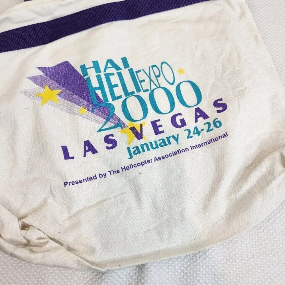 Vintage Rolls Royce Heli Expo 2000 Las Vegas Canvas Bag Teal Purple White